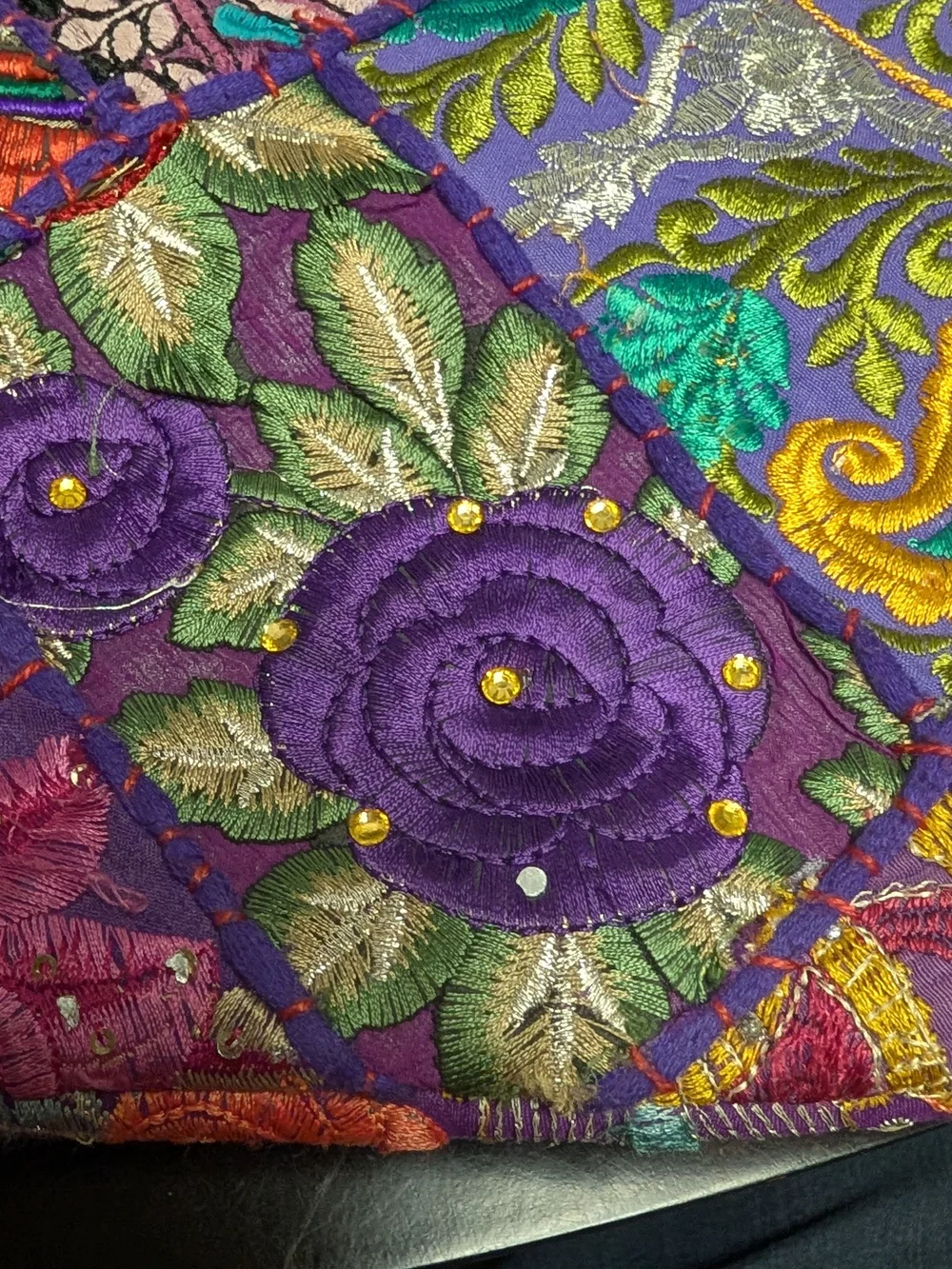 Embroidered Purple Patchwork Tote Bag